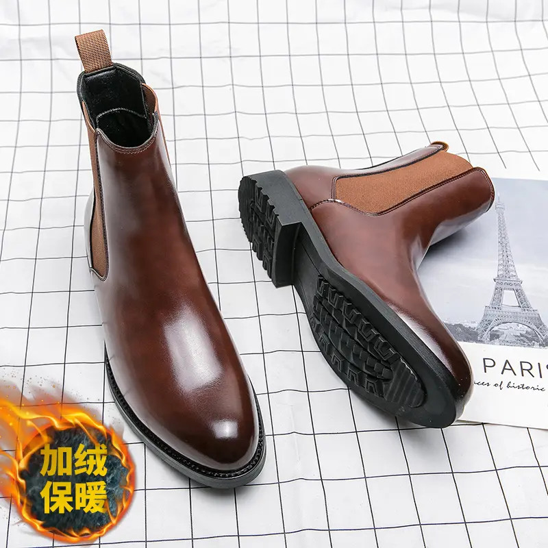 Mens Winter Warm Causal Ankle Boots Leather Formal Dress Shoes Pull On Low Heels