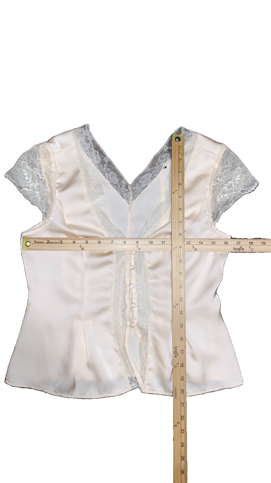 Y2k 90s Womens Victorian Champagne Satin Lace Sheer Fairycore Coquette Top Sz M