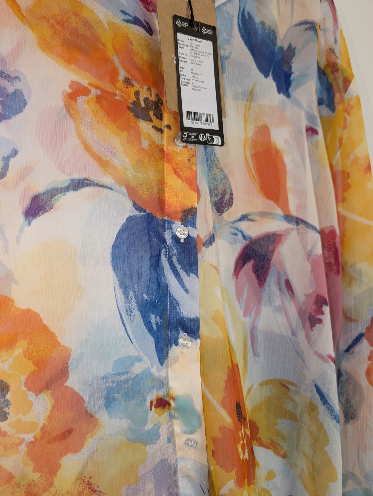 Vero Moda Top Watercolour Blouse Semi Sheer New Tags Medium Floral RRP $99.95