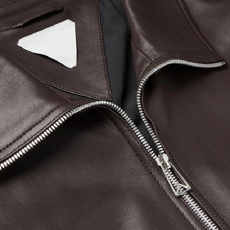 Hot Sale Men’s Brown Leather Jacket Classic Bomber Zip Front Ribbed Waist Jacket