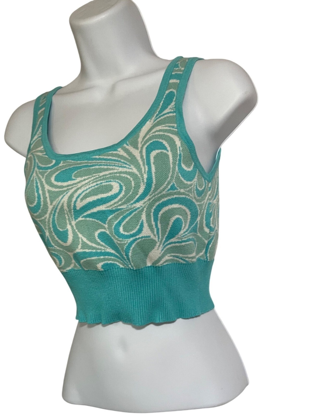Garage Turquoise and White Swirl Crop Top Womens Small