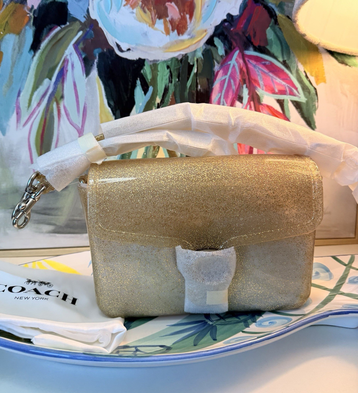 New 100% Authentic Coach Jelly Tabby Glittery Gold From the Runway Made In Italy