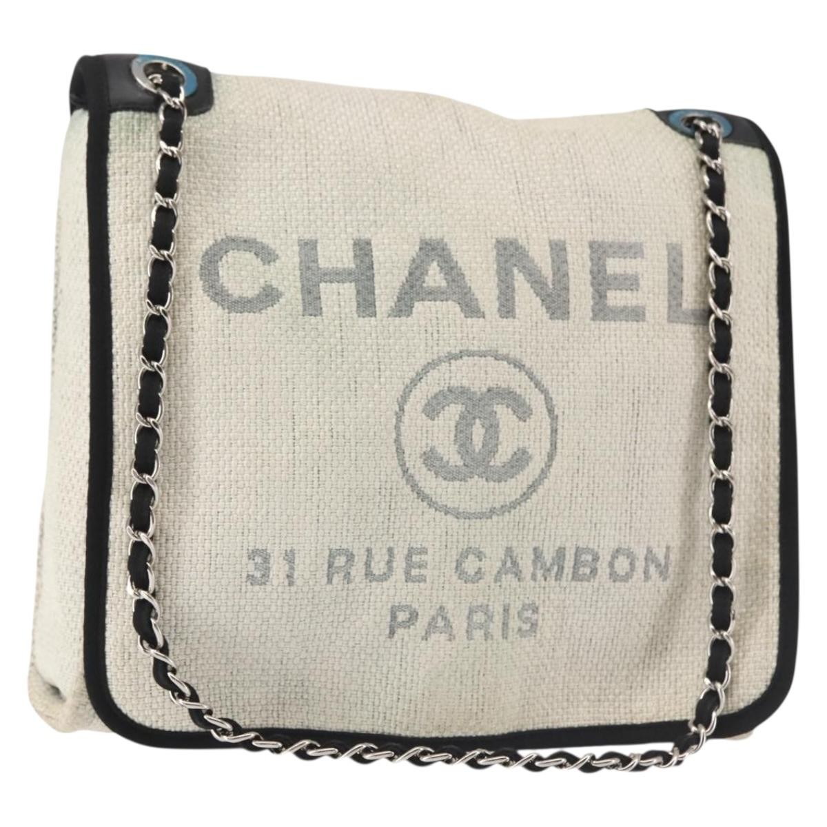 CHANEL Deauville line Chain Shoulder Bag Straw White Silver CC Auth hk3000