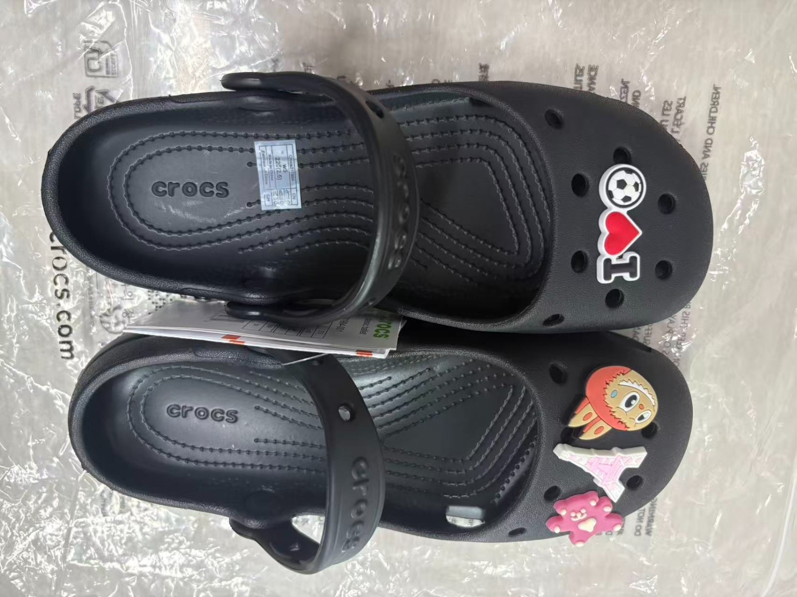 Black Crocs Classic Printed Ballet Flat Clog Lightweight Casual Slip On Shoes