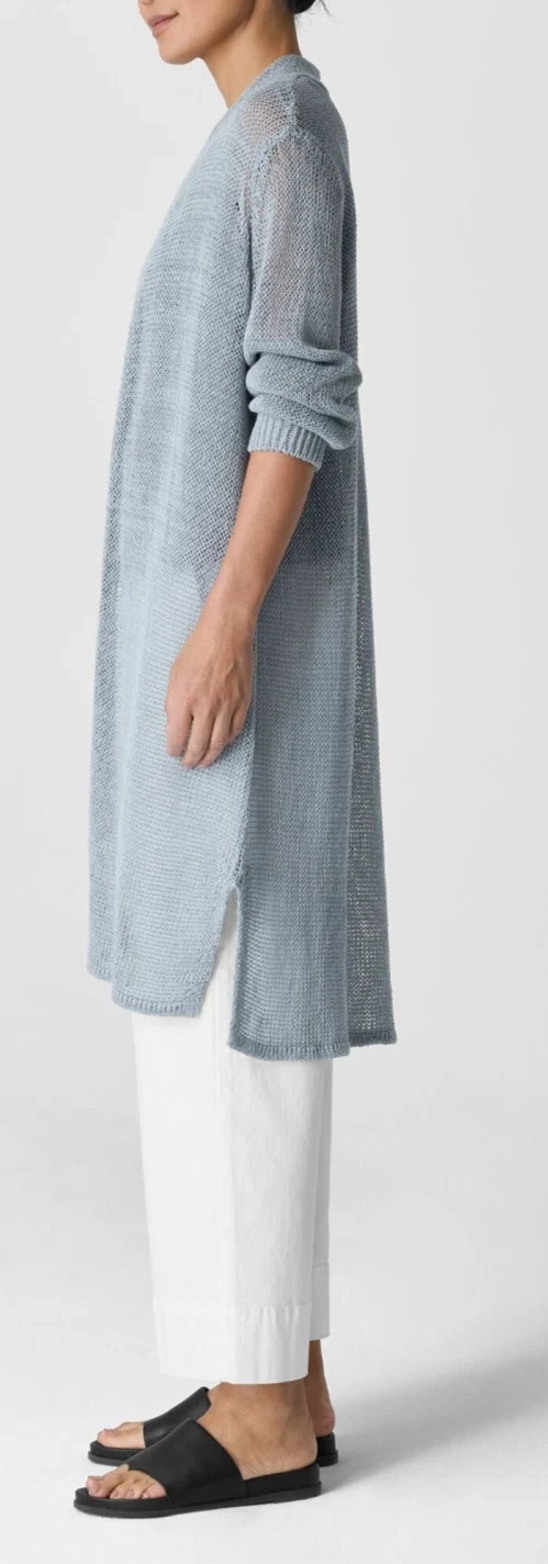 NWT $298 Eileen Fisher Organic Linen Cotton Cord Long Cardigan PP Greystone