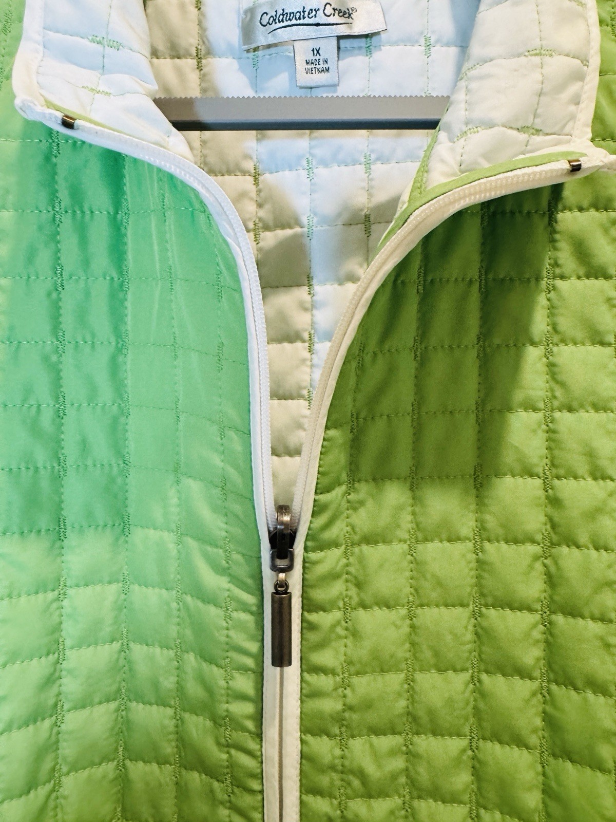 Coldwater Creek Reversible Quilted Vest Women Size 1X Green White
