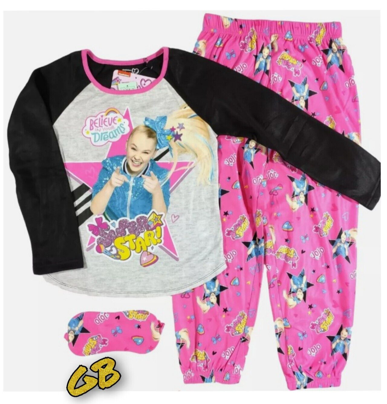 3pc Jojo Siwa Girl’s Pajama Long Sleeve Pants Set With Eye Mask NWT