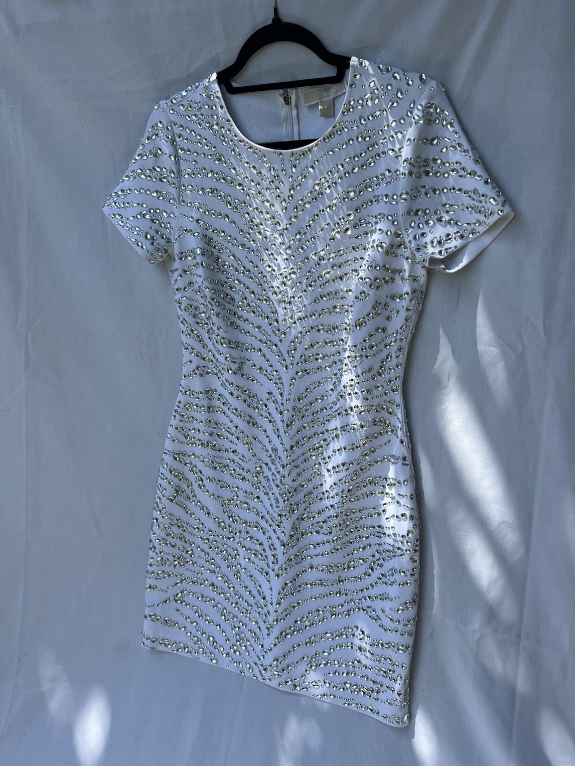 Michael Kors White Silver Rhinestone Sheath Dress Short Sleeve New With Tags S