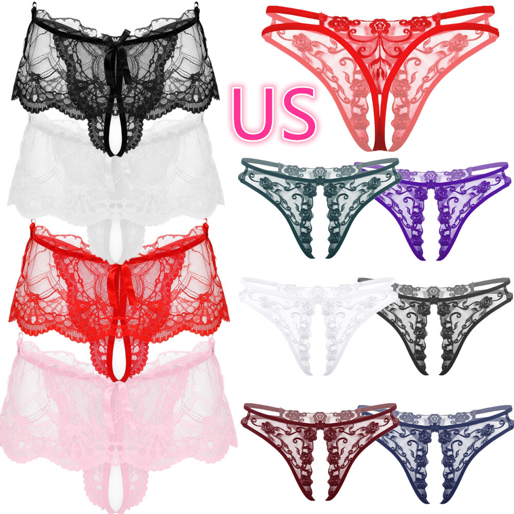 US Men’s See-through Lace Briefs Crotchless Panties Low Rise Underwear Nightwear