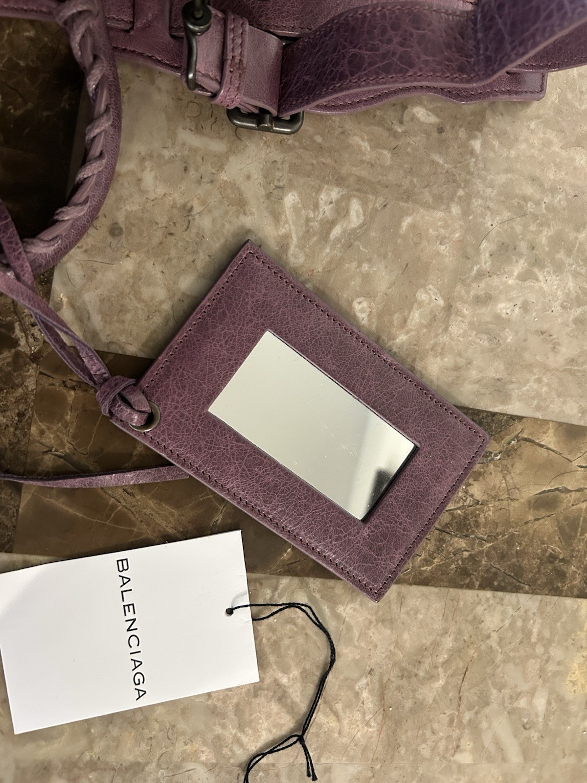Balenciaga Mini Purple Bucket Shoulder Bag w/ Mirror, Detachable Strap