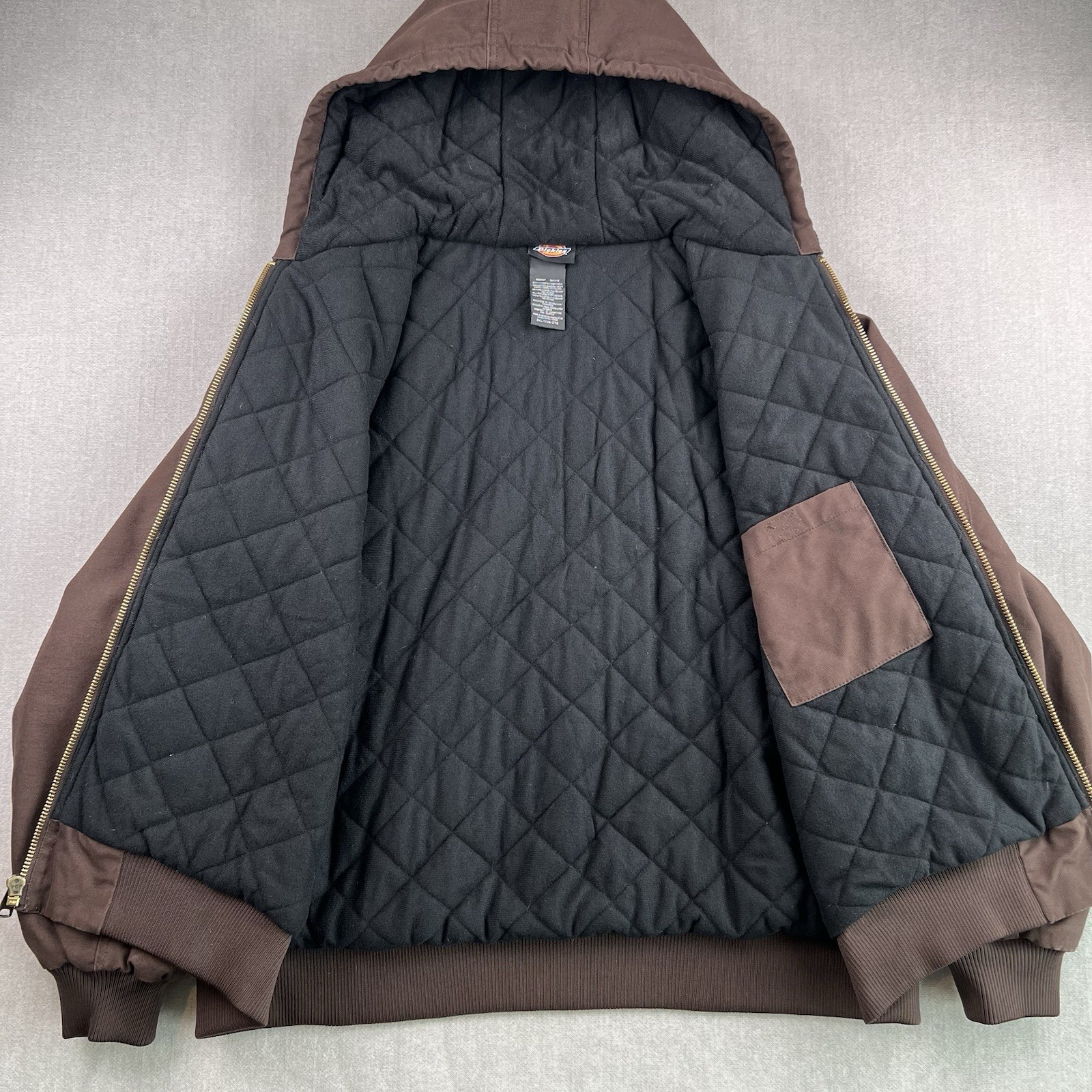 Dickies Jacket Mens 2XL Brown Canvas Hooded Bomber Insulated Workwear