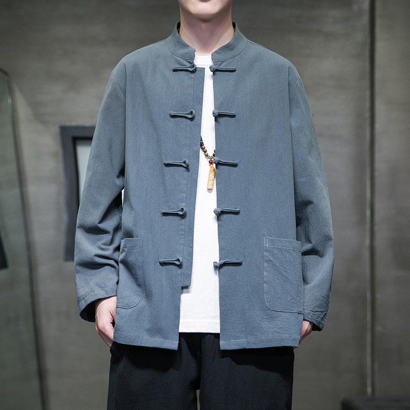 Men’s Chinese style casual long sleeved Tang shirt, Chinese retro shirt