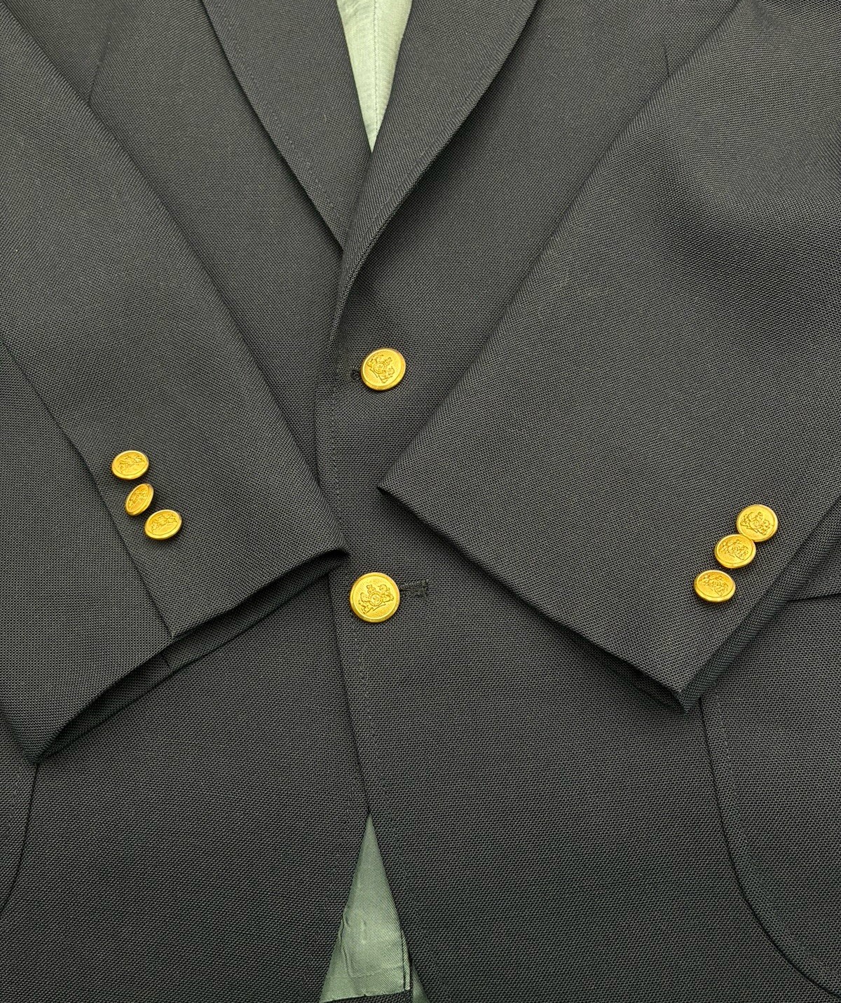 Stafford Navy Blue Gold Button Blazer Sport Jacket Mens 44R Worsted Wool Hopsack
