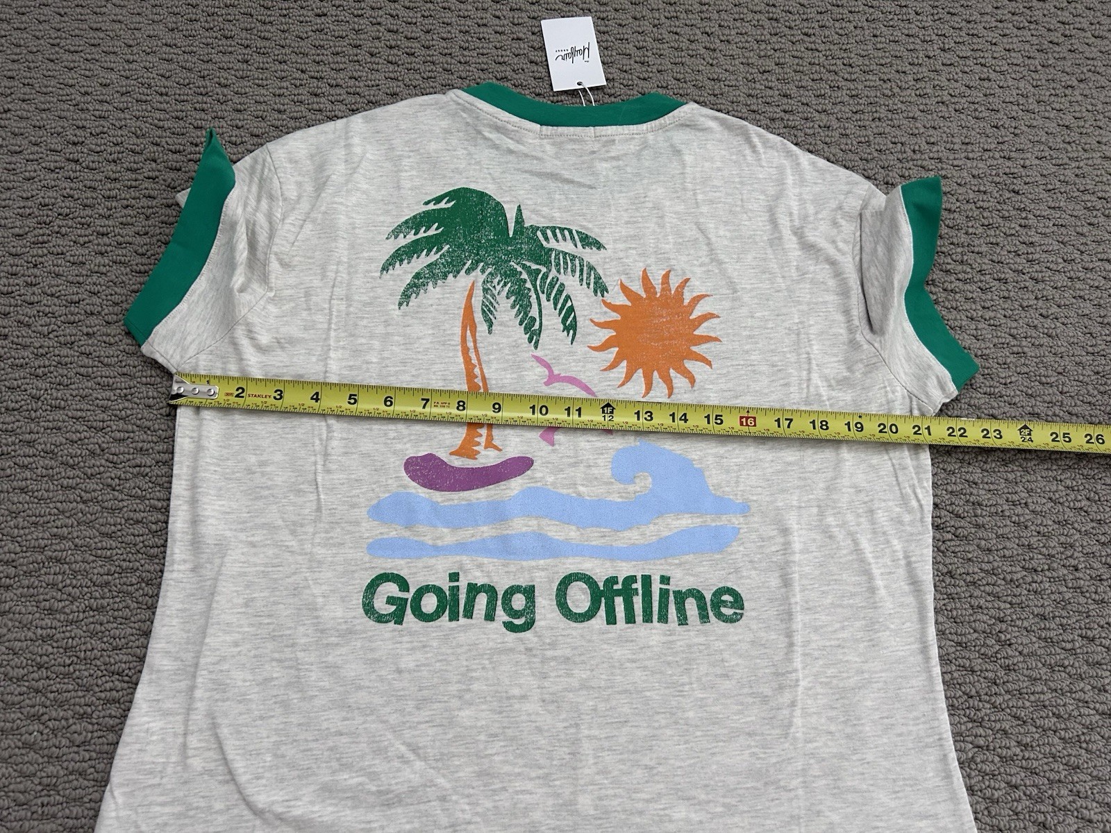 NWT The Mayfair Group Going Offline Relaxed Tee S/M Ringer Loose Fit Boho Preppy