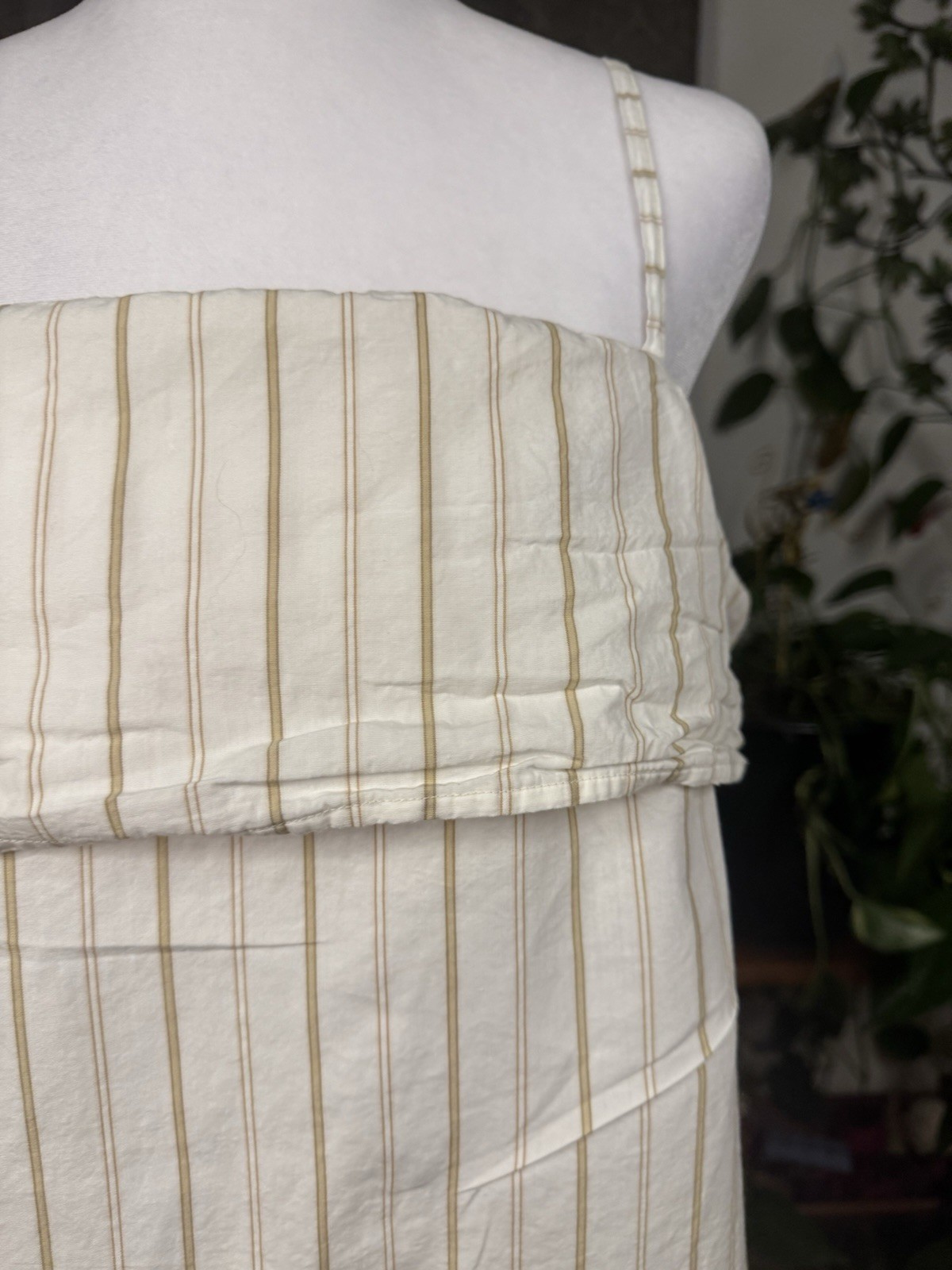 H&M Women’s L White Beige Striped 100% Cotton Zip Spaghetti Strap Cami