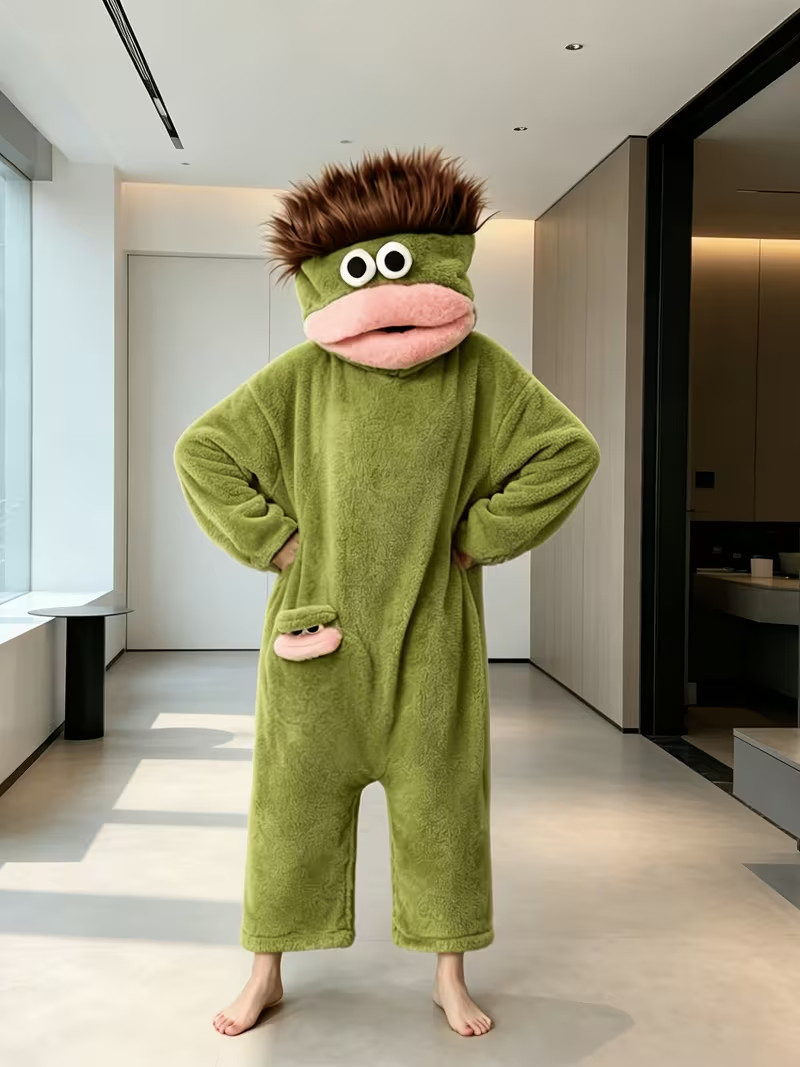 Funny Soft Green Cozy Lounge Costume for Parties Pajama Nights Funny Photos