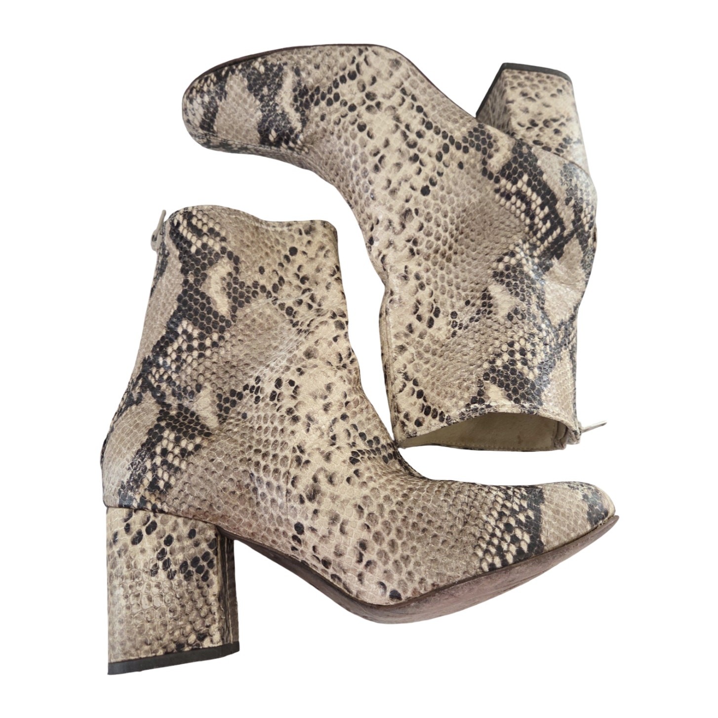 Free People EU 38 US 7.5 Cecile Tan Snakeskin Textured Leather Ankle Zip Booties