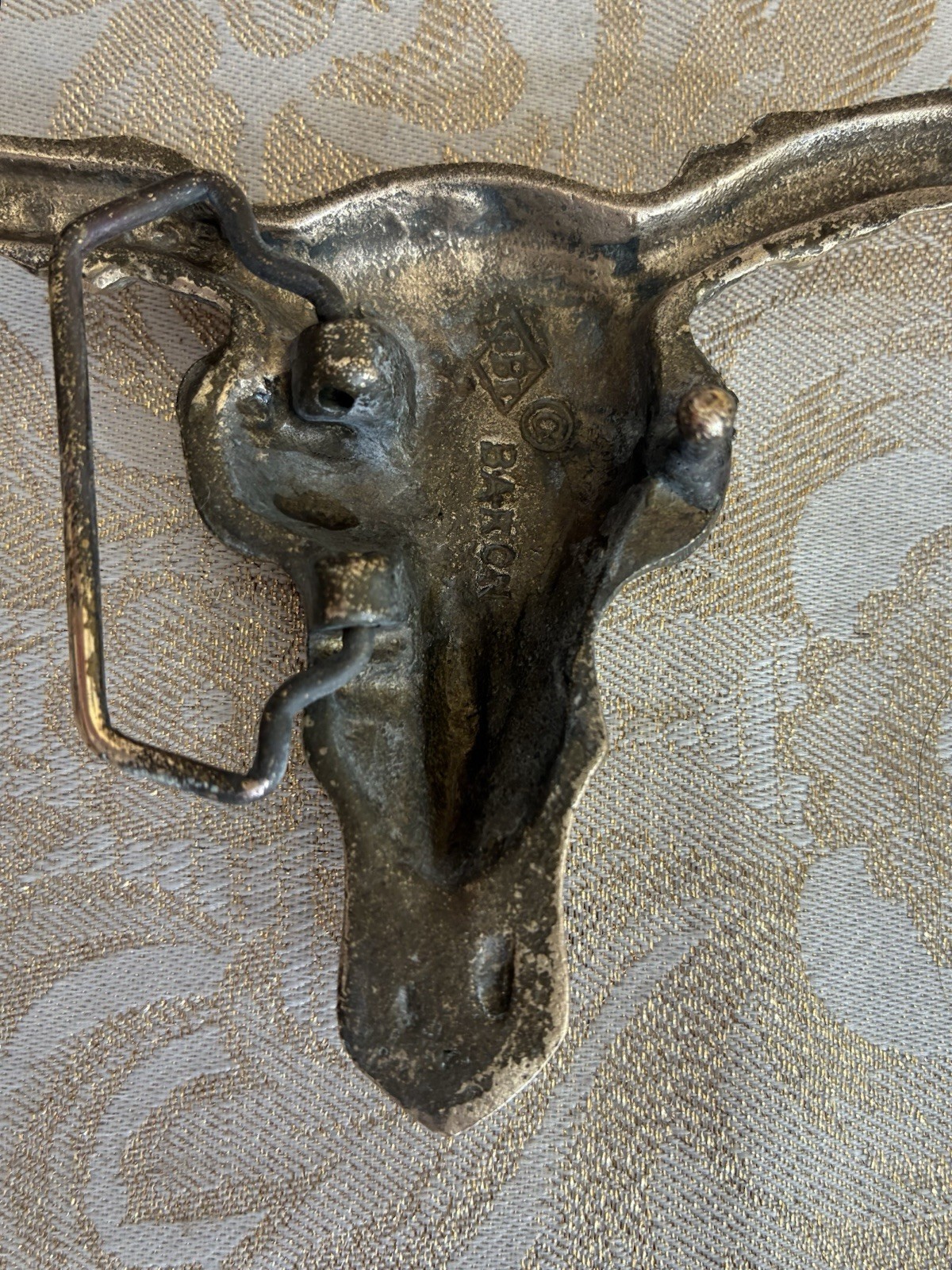 Vintage BARON Brass Longhorn Belt Buckle W/ sz 36 1.7” Leather Belt & 2nd Buckle