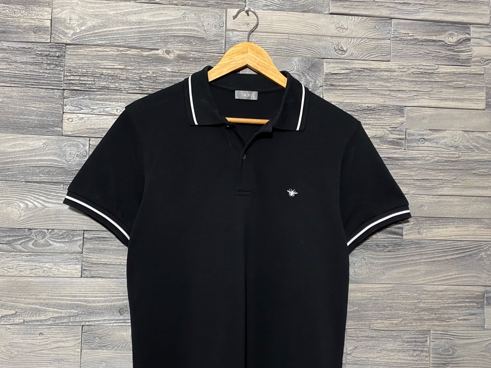 CHRISTIAN DIOR Men’s Embroidered Black Cotton Bee Classic Short Sleeve Polo Sz M