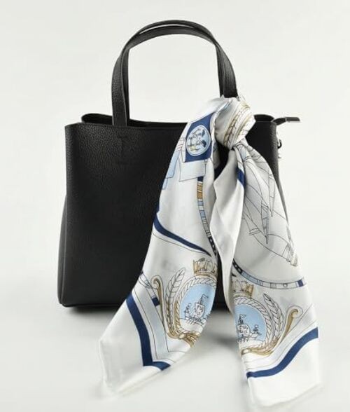 Women’s Square Scarf 27.5 in (70 Anchor & Sailboat (White / Navy Blue / Gold)