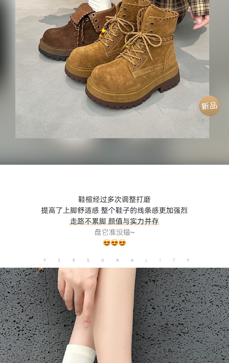 Real Leather Suede Ankle Boots Womens Platform British Thick Soled Casual Shoes