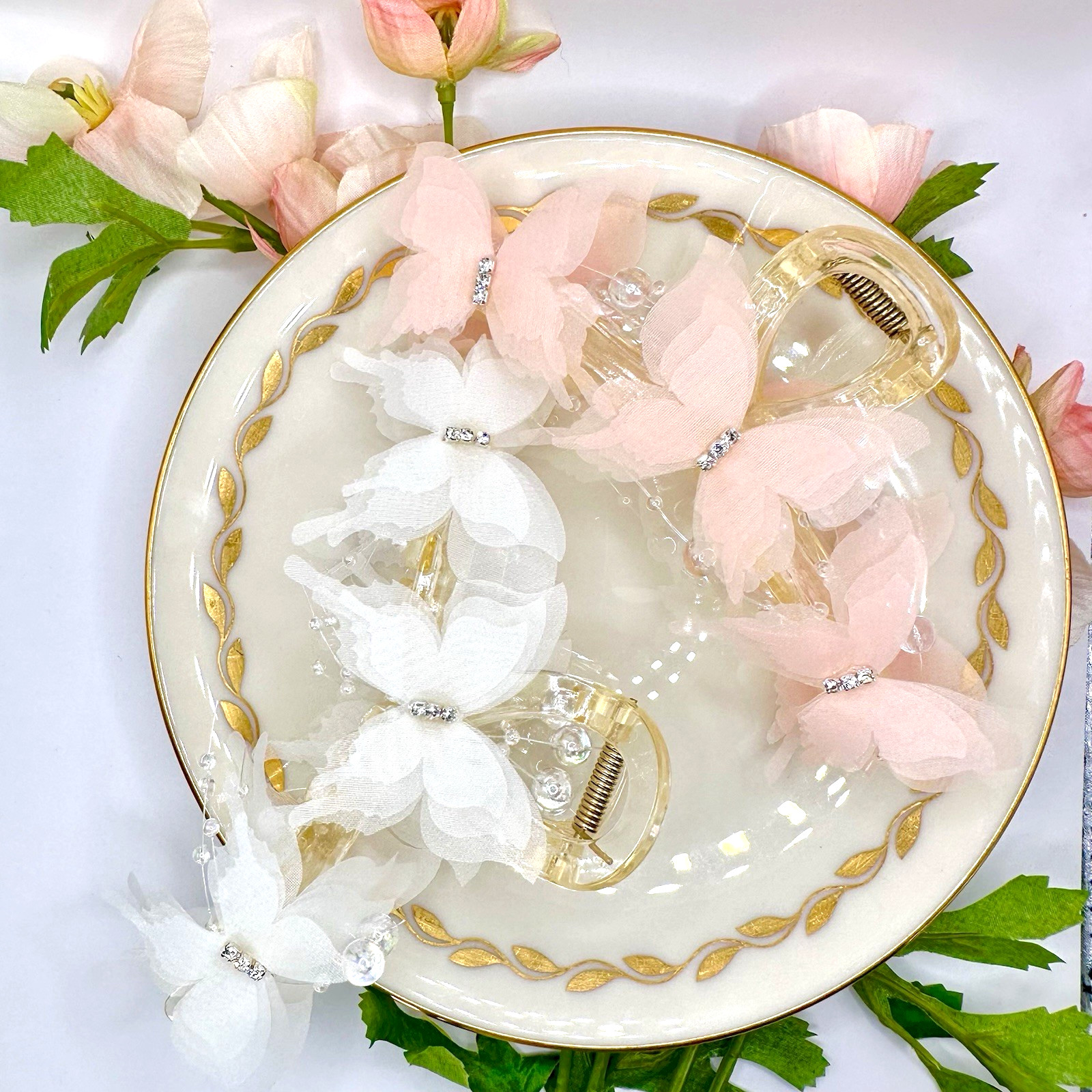 Hair Claw Clips Set Elegant Butterfly Pearl Bow for Women Bridal Daily Use Gift