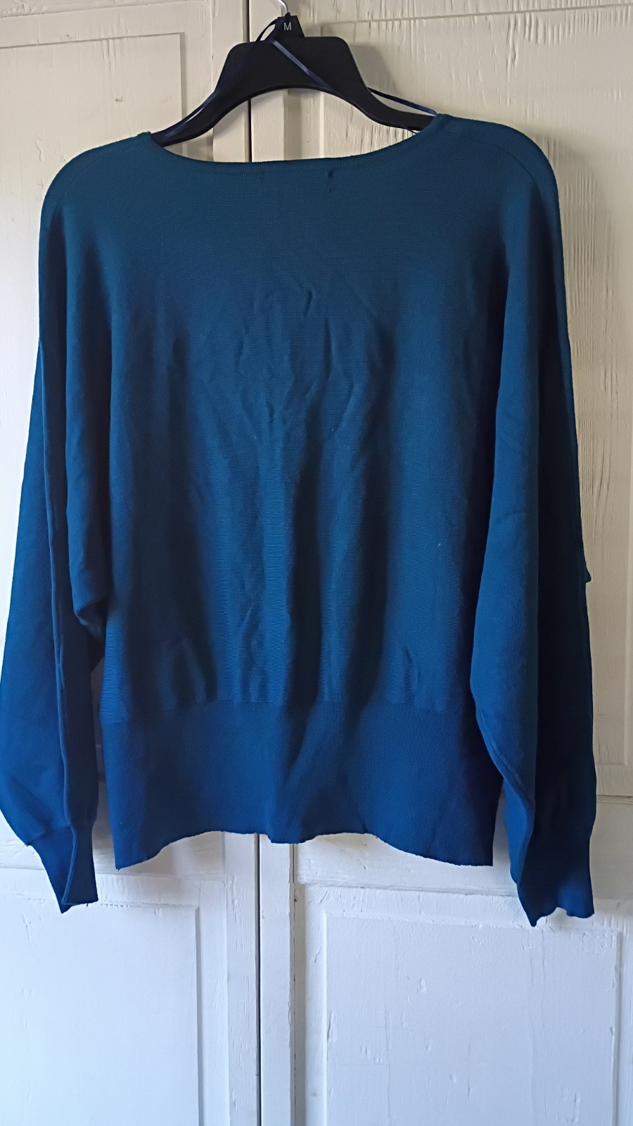 Joseph A. Blue Knit Pullover Sweater Crew Neck Dolman Eyelet Embroidered L