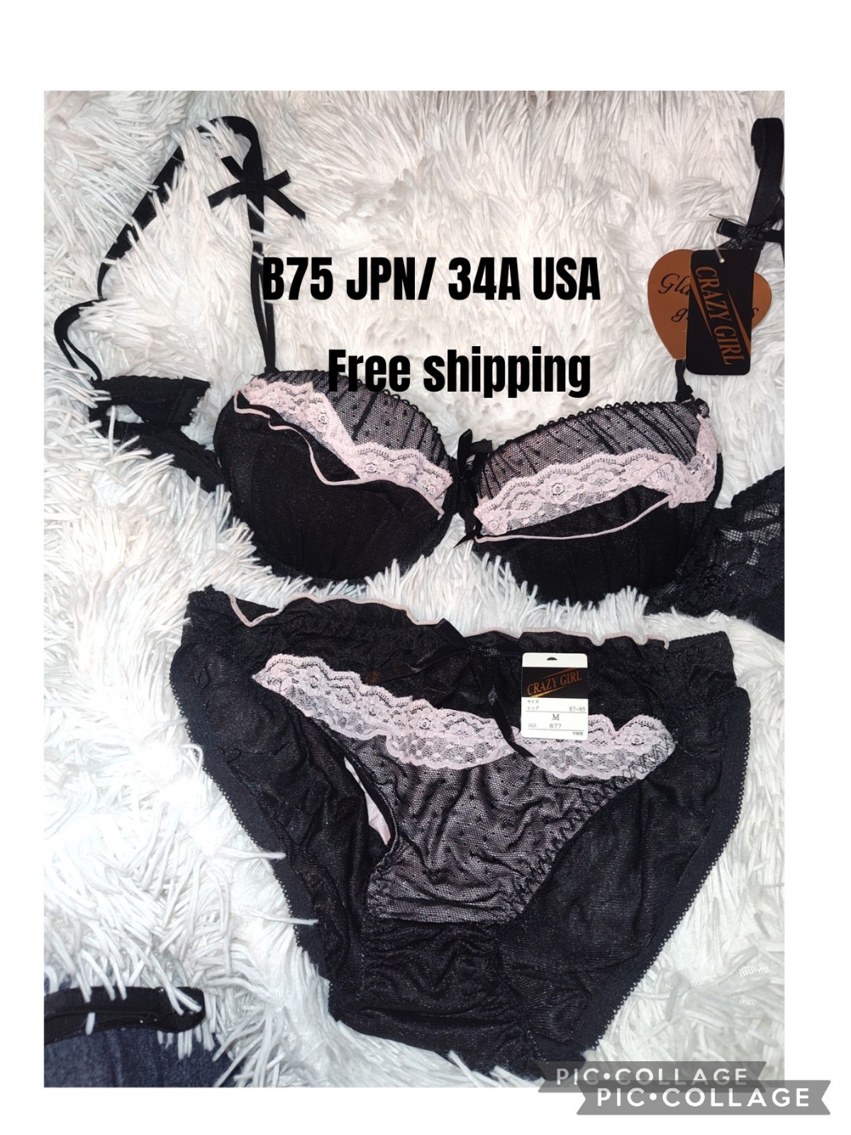 Pink And Black Japanese Bra Set Size B75 JPN/ 34A USA