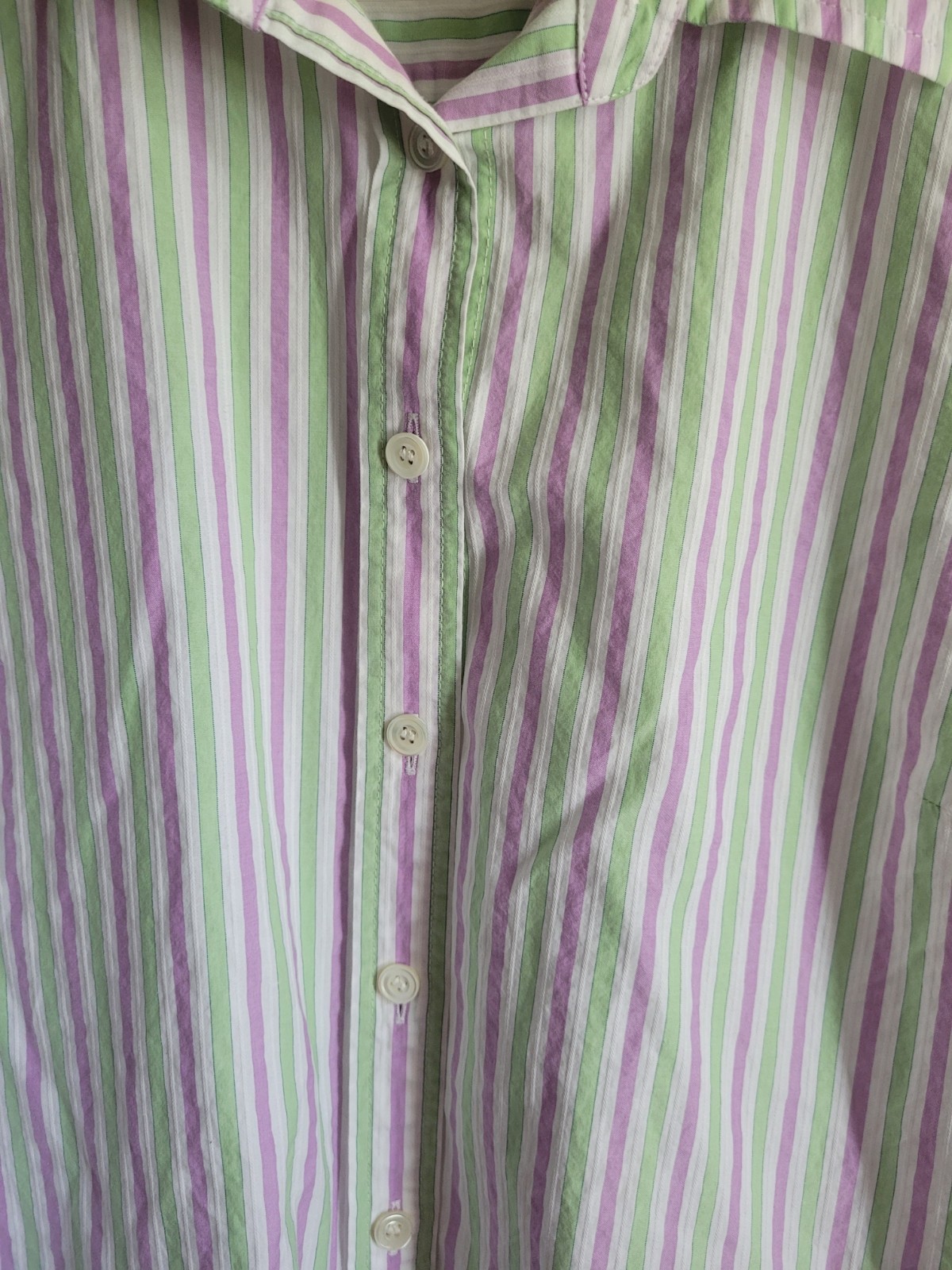J. Crew Vertical Stripe Button-Down Shirt in White, Green & Pink Size Large