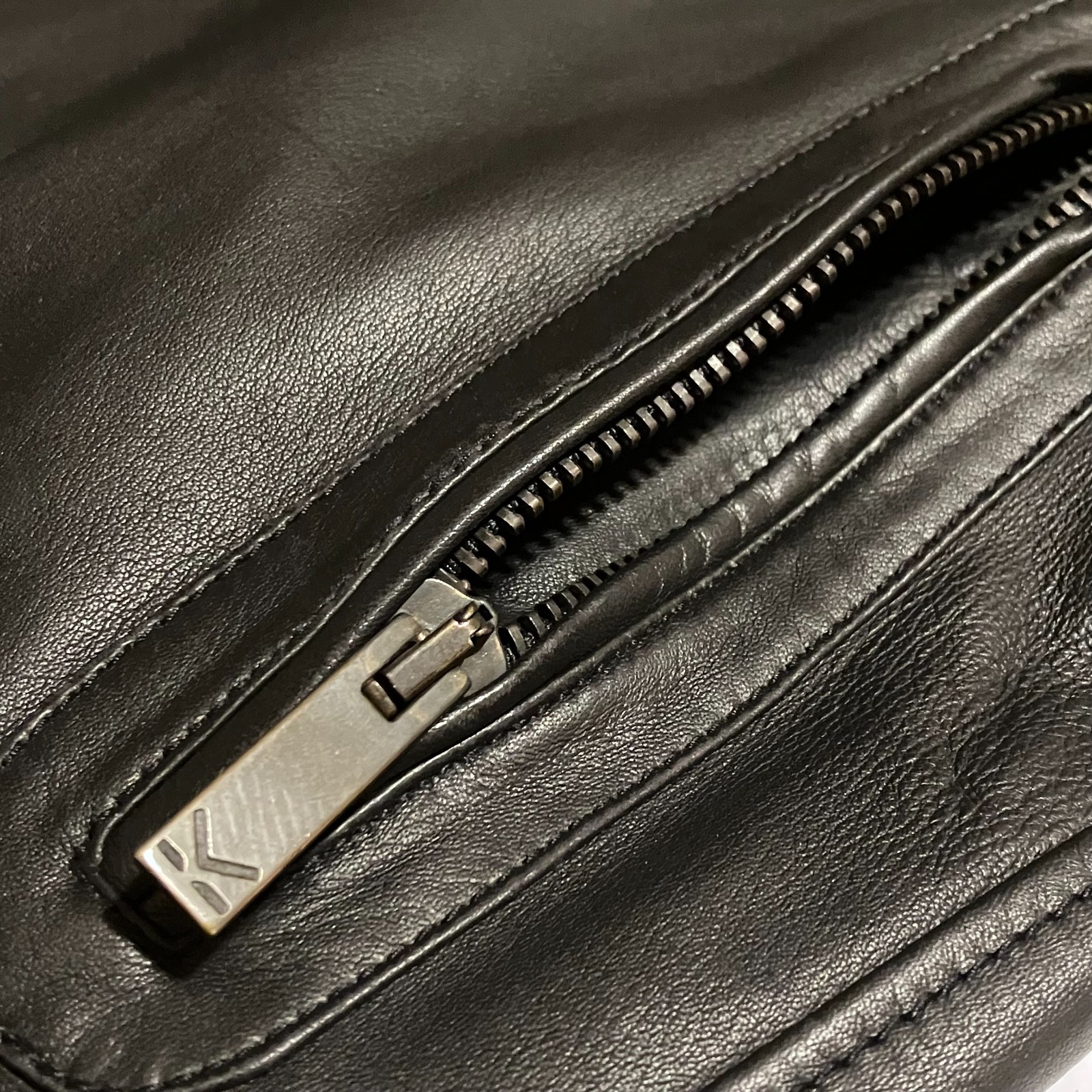 Karl Lagerfeld Men’s Black Leather Biker Jacket with Zippers & Shirt Collar BNWT