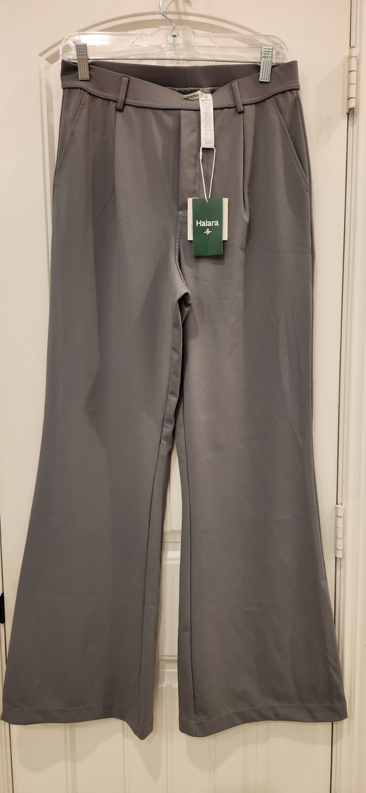 Halara Women’s Gray Pleated Wide-Leg Pull-On Pants w/ Pockets M Tall