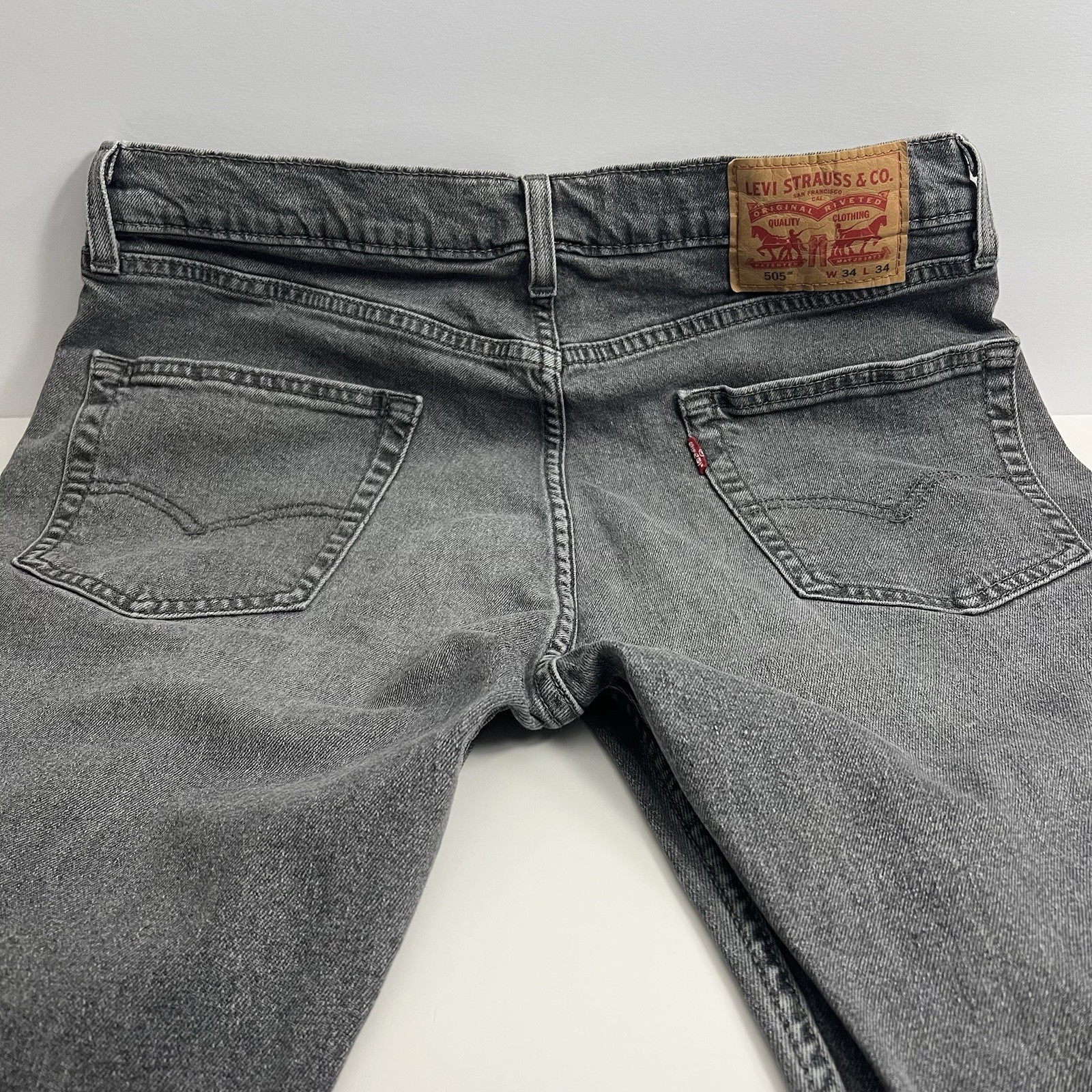 Levi’s 505 Mens Regular Fit Jeans 34×34 Gray Straight Leg Denim Pants