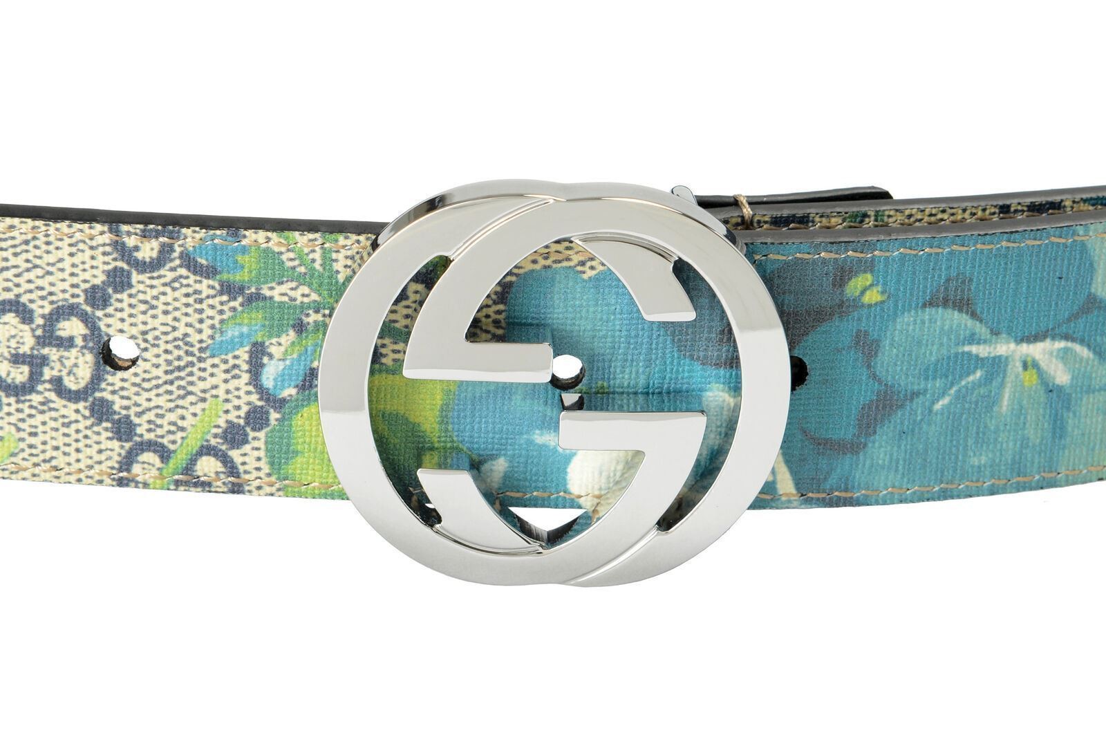 Gucci Unisex Guccissima Flower Print Leather Double G Buckle Belt US 30 IT 75