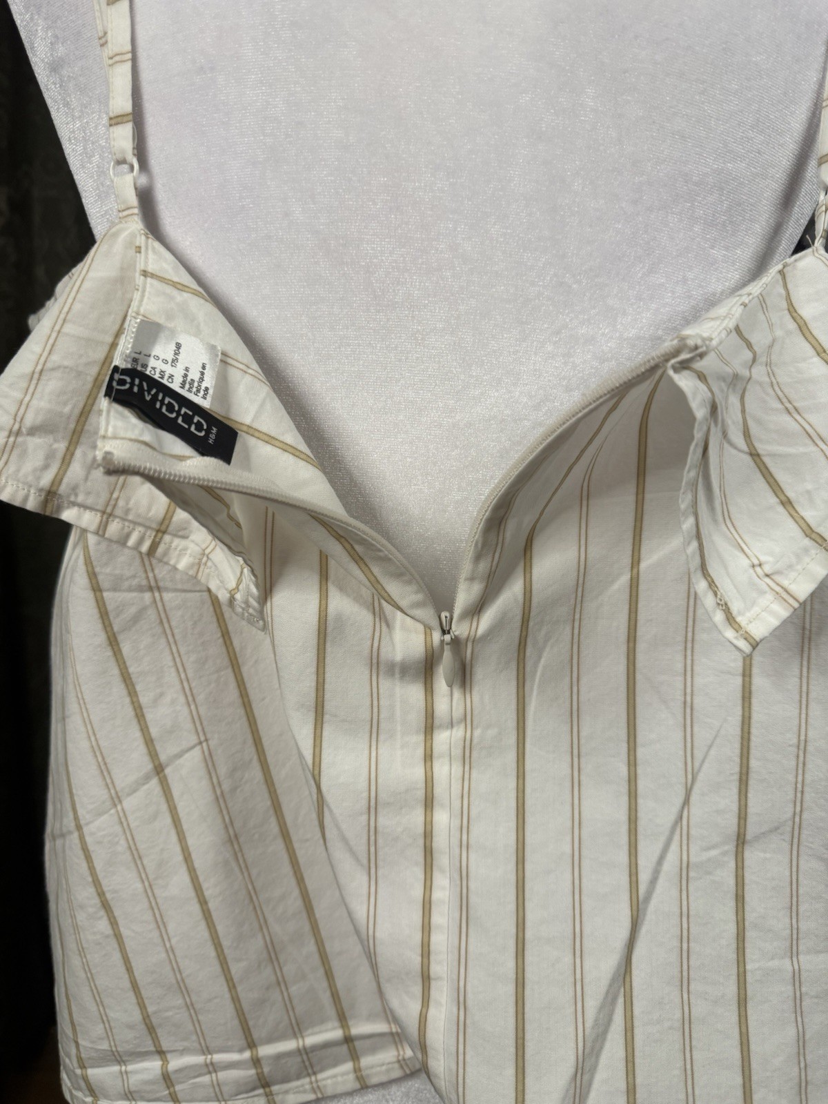 H&M Women’s L White Beige Striped 100% Cotton Zip Spaghetti Strap Cami