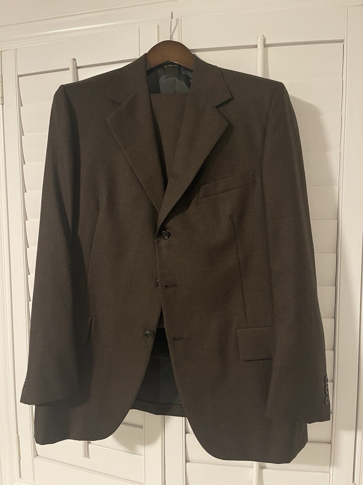 Vtg 90s Hart Schaffner Marx 46L Brown 2 Piece Pant Suit