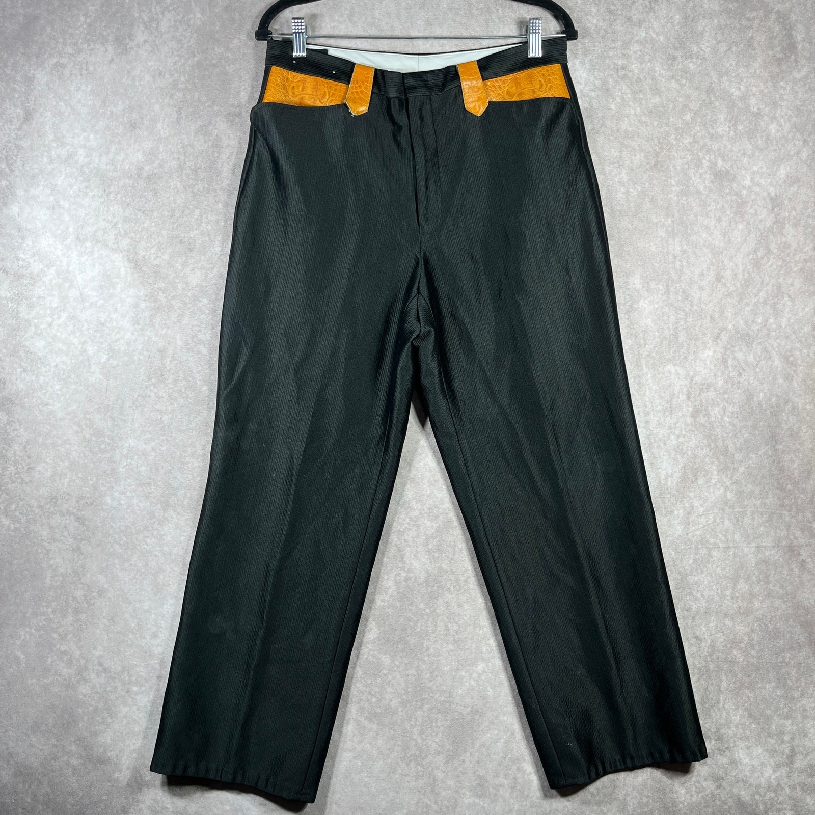 Buffalo Country Pants Mens 34 Black Faux Leather Trim Chino Western Cowboy 70s
