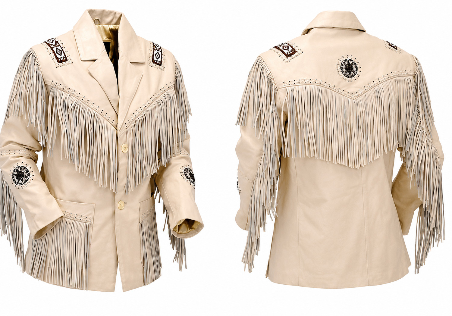 Men’s Western Wear Leather Cowboy Jacket Fringe Beaded Native American Style