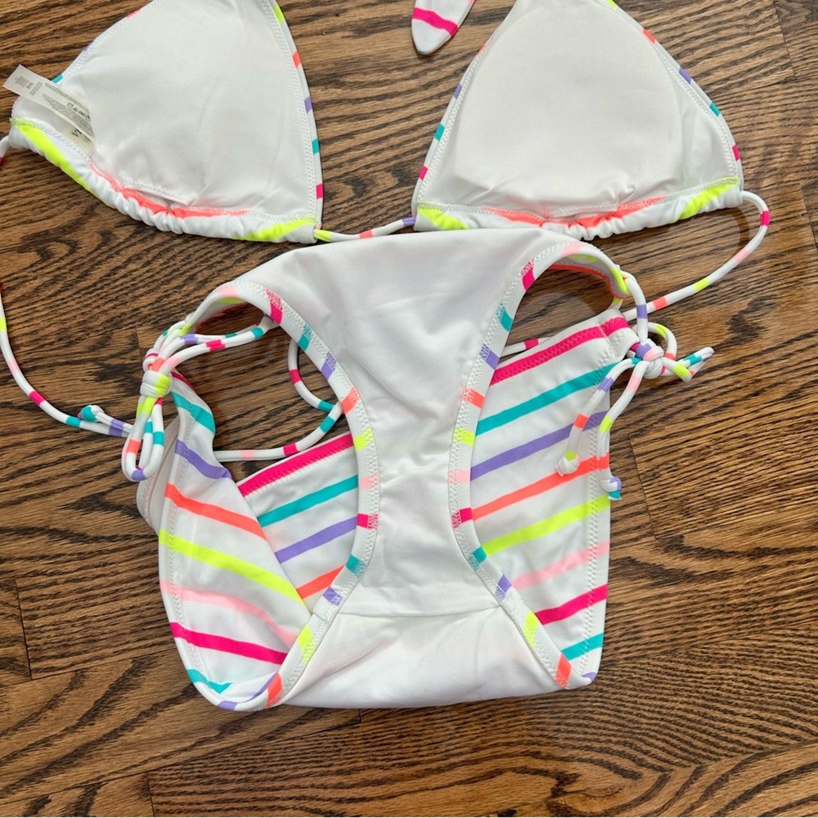 Victoria’s Secret NWOT medium white with multi colored stripes triangle bikini