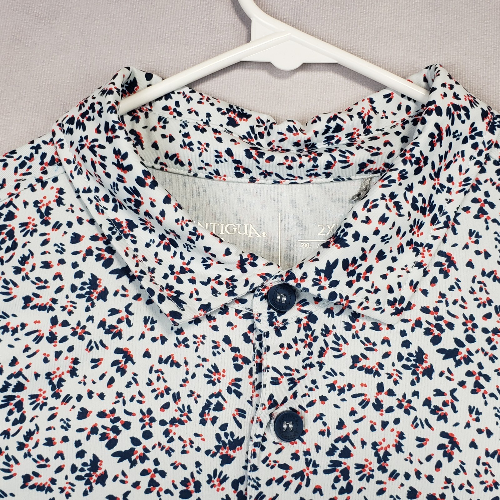 Antigua Polo Shirt Mens 2XL Floral Flower Print Performance Stretch Short Sleeve