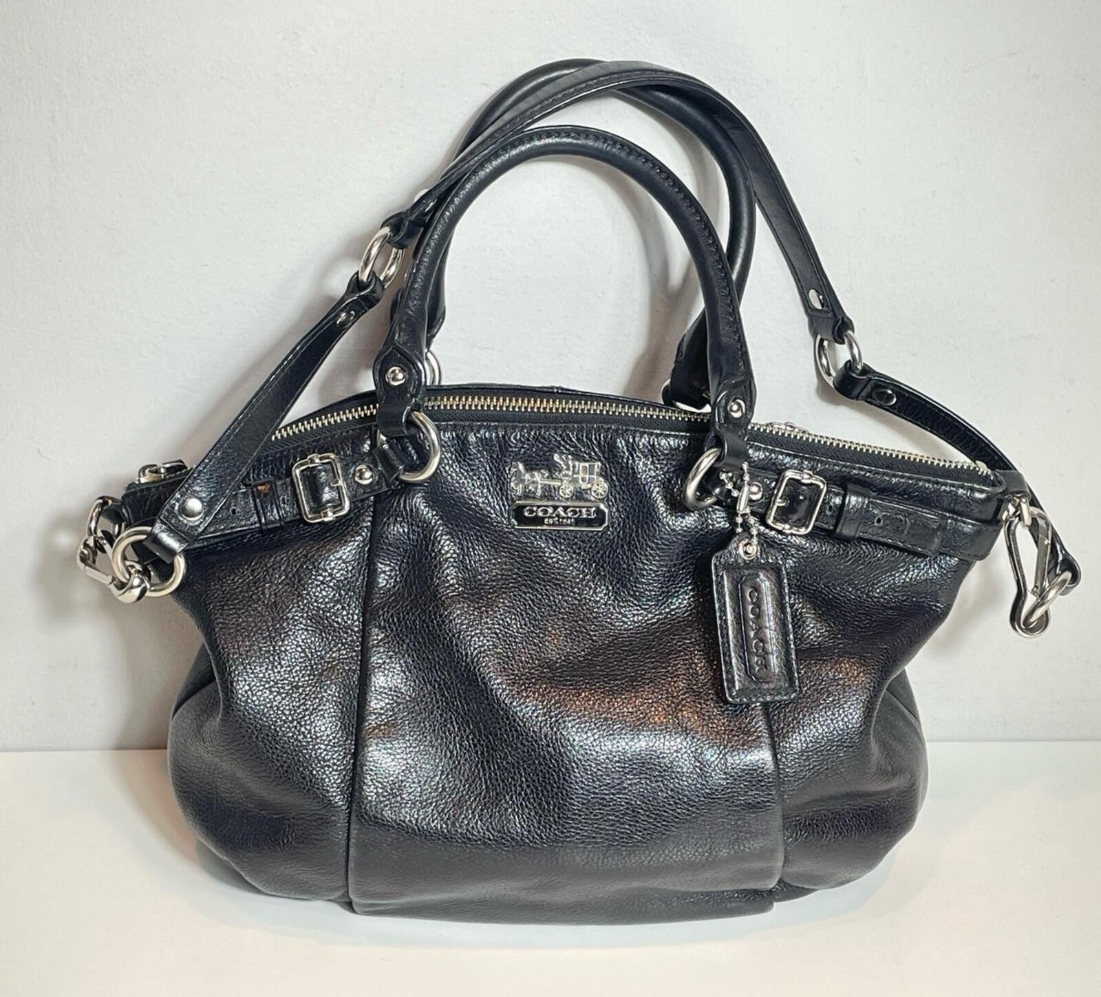 Coach Madison Sophia 18609 Black Leather Satchel Purple Lining