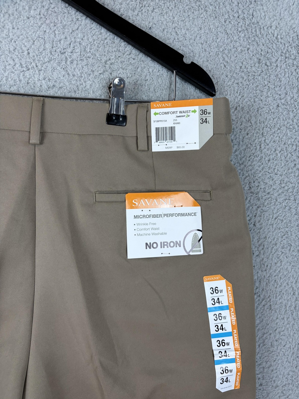 Savane Microfiber Dress Pants Mens 36×34 Beige Pleated Comfort Waist No Iron New