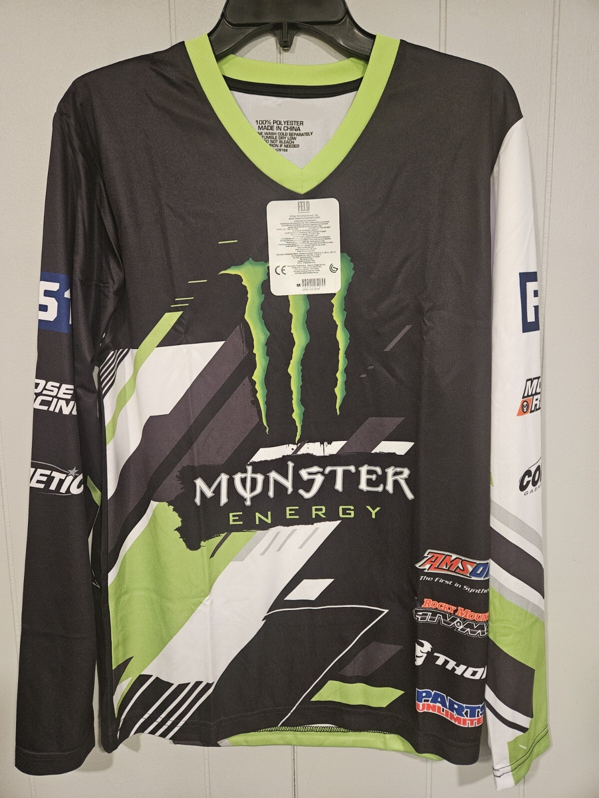 Monster Energy Shirt Men’s Size Small Long Sleeve ArenaCross Jersey Logo V-Neck