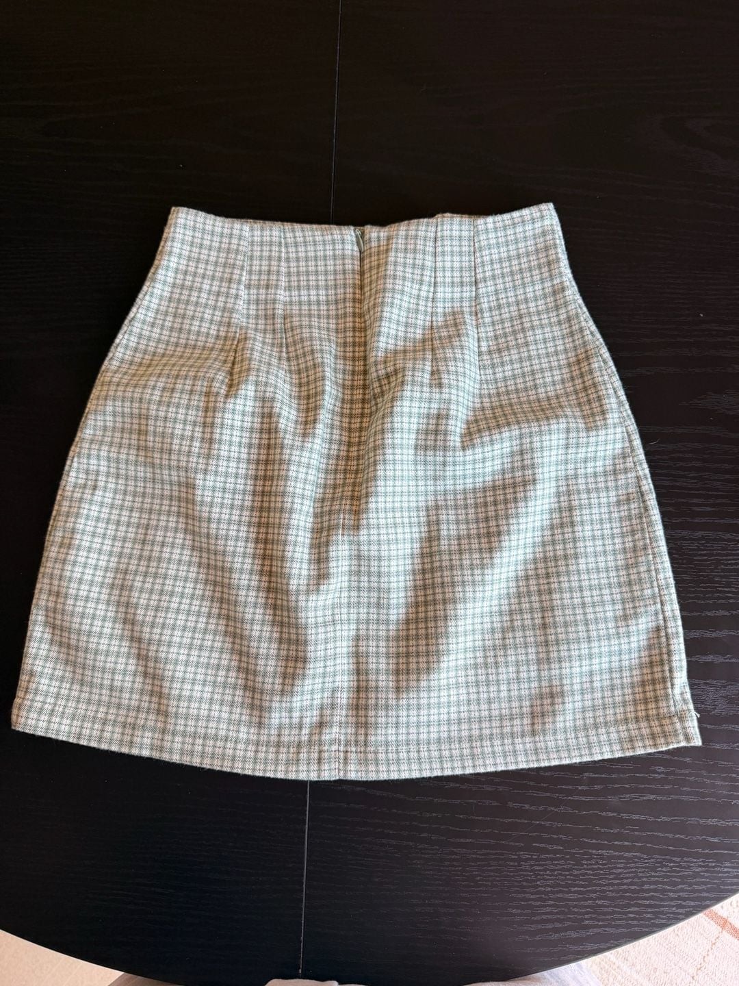 Brandy Melville Green and White Plaid Mini Skirt with Front Slits