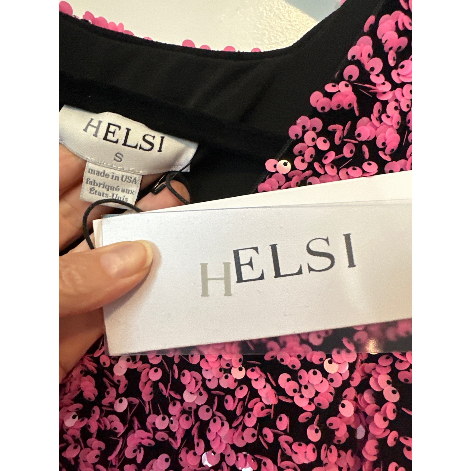 Helsi The Jaime Sequin Column Gown Pink/Black Size S NWT