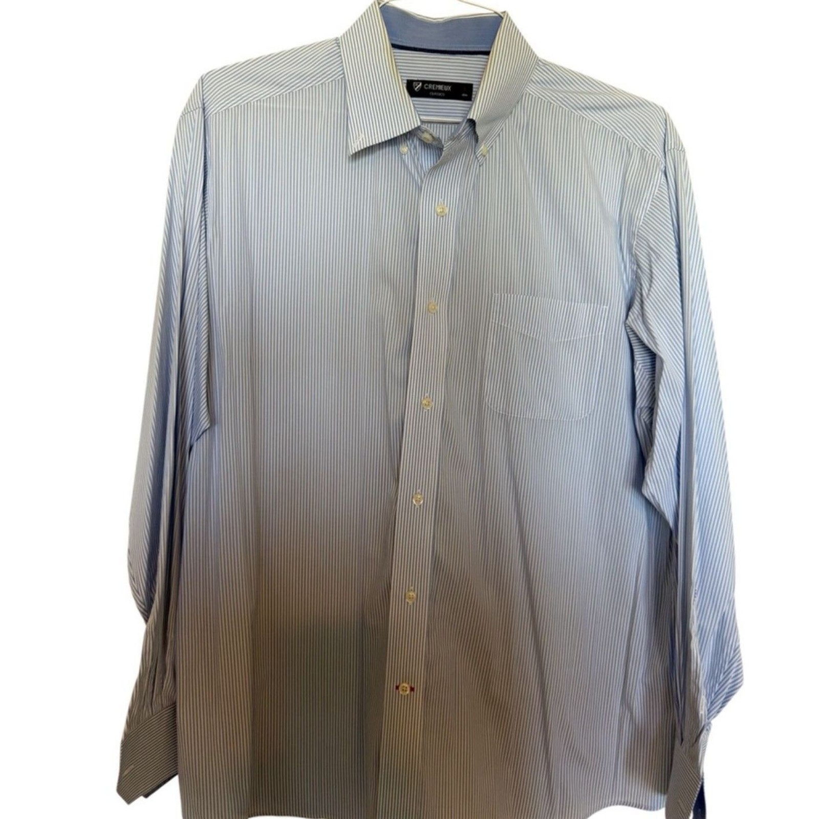 Cremieux Classics Mens Blue White Striped Button Down Shirt Contrast Cuff