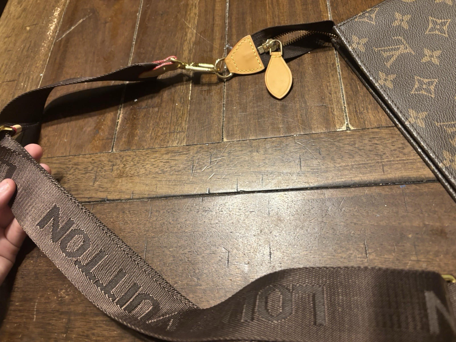 Louis Vuitton Monogram Zip Pochette Crossbody Bag Brown Gold Hardware
