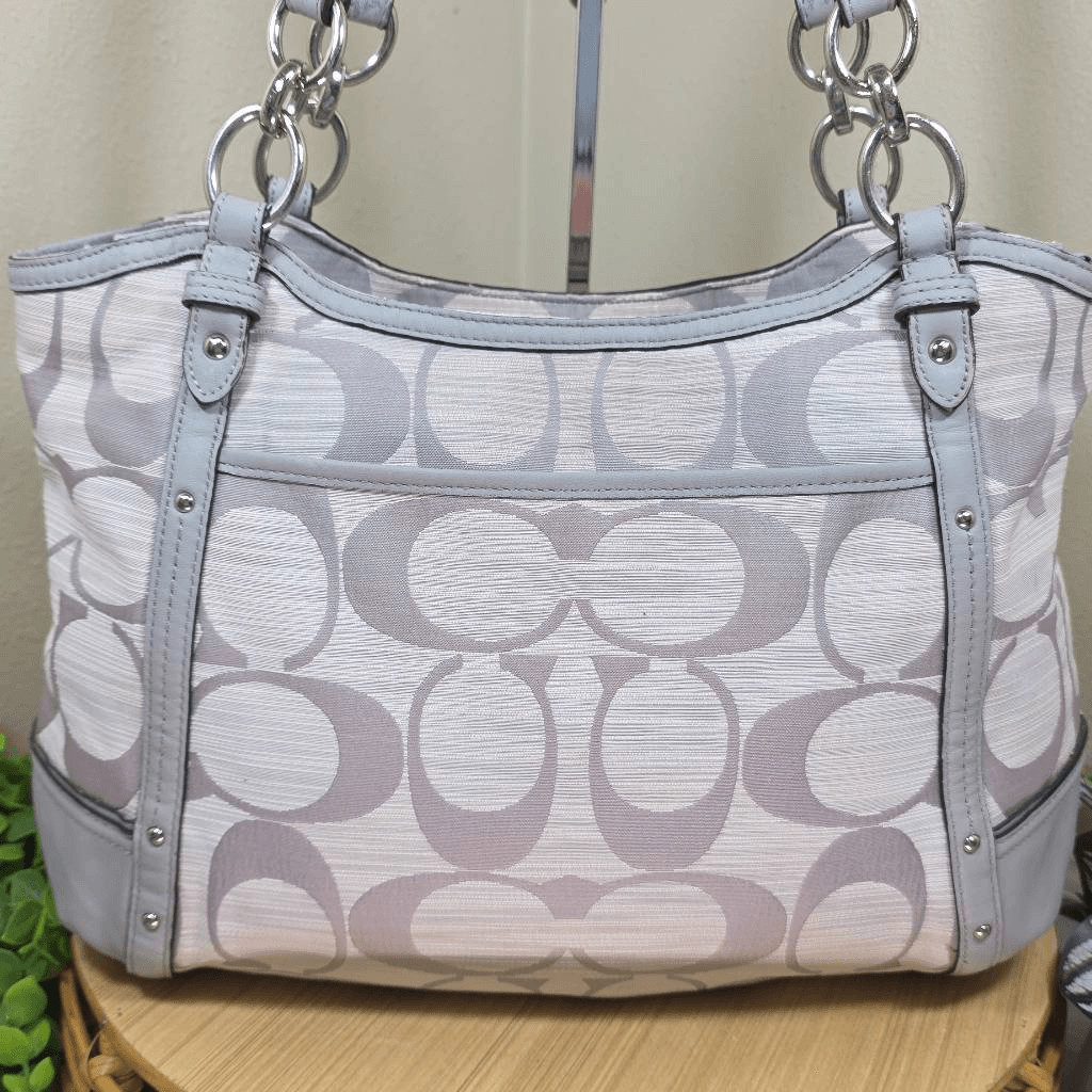 Coach Alexandra Signature C Tote Shoulder Bag F21919 Gray Leather Trim