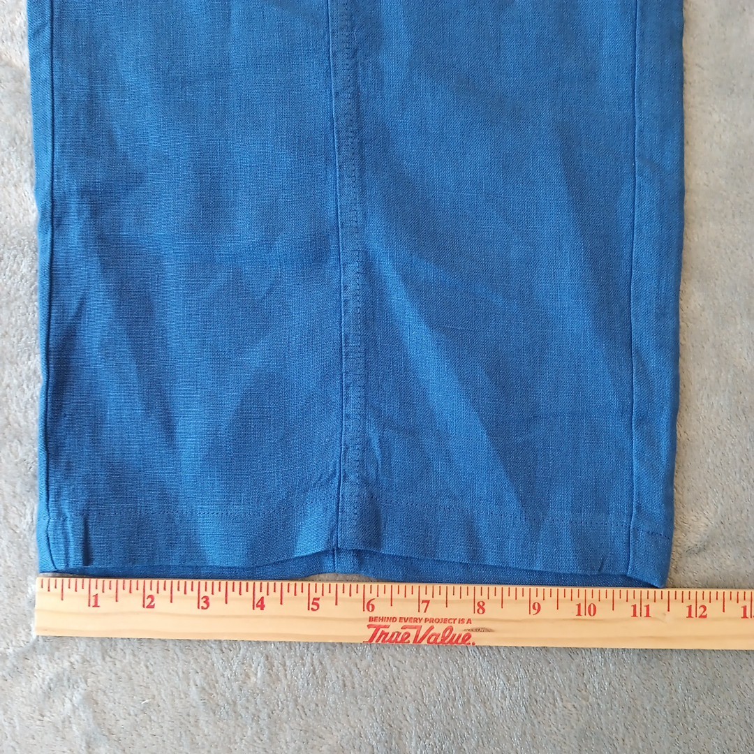 Wrap London Ankle Pants Womens Size 12 Blue Wide Leg Linen Pull On Pockets