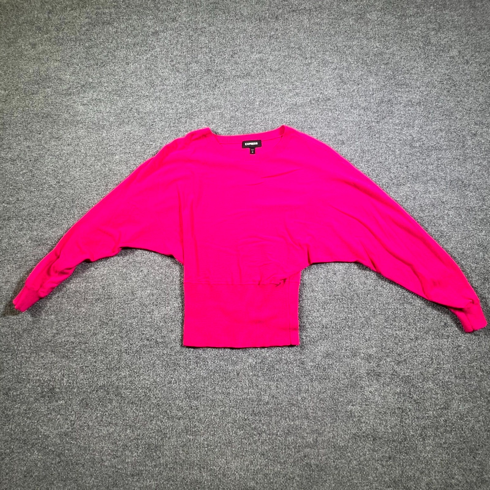 Express Sweater Womens XS Hot Pink Fuchsia Tight Knit Magenta Batwing Sleeve