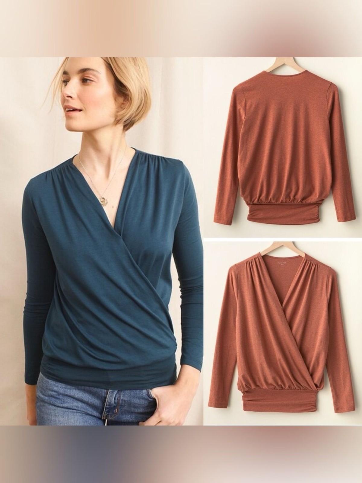 Garnet Hill Women’s Blousen Surplice Top In Terracotta size Large